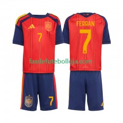 Camisola 1º Equipamento Seleção Espanhola Ferran Torres 7 World Cup 2026 Manga Curta ,Criança