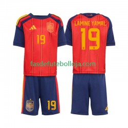 Camisola 1º Equipamento Seleção Espanhola Lamine Yamal 19 World Cup 2026 Manga Curta ,Criança