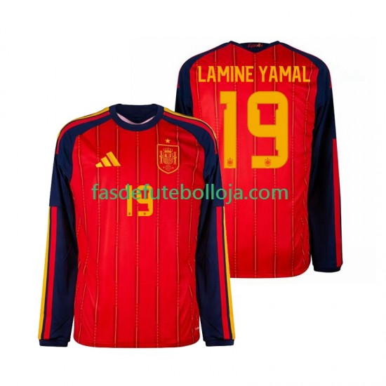 Camisola 1º Equipamento Seleção Espanhola Lamine Yamal 19 World Cup 2026 Manga Comprida ,Homem