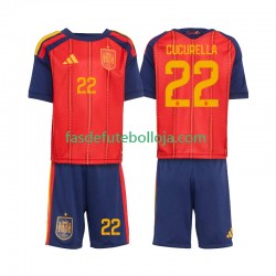 Camisola 1º Equipamento Seleção Espanhola Marc Cucurella 22 World Cup 2026 Manga Curta ,Criança