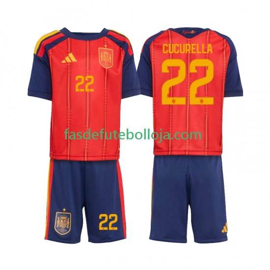 Camisola 1º Equipamento Seleção Espanhola Marc Cucurella 22 World Cup 2026 Manga Curta ,Criança