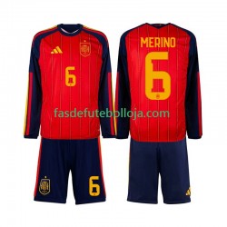 Camisola 1º Equipamento Seleção Espanhola Mikel Merino 6 World Cup 2026 Manga Comprida ,Criança