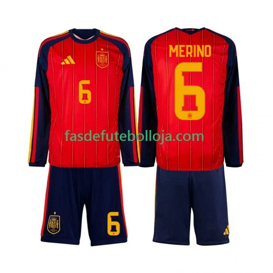 Camisola 1º Equipamento Seleção Espanhola Mikel Merino 6 World Cup 2026 Manga Comprida ,Criança