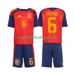 Camisola 1º Equipamento Seleção Espanhola Mikel Merino 6 World Cup 2026 Manga Curta ,Criança