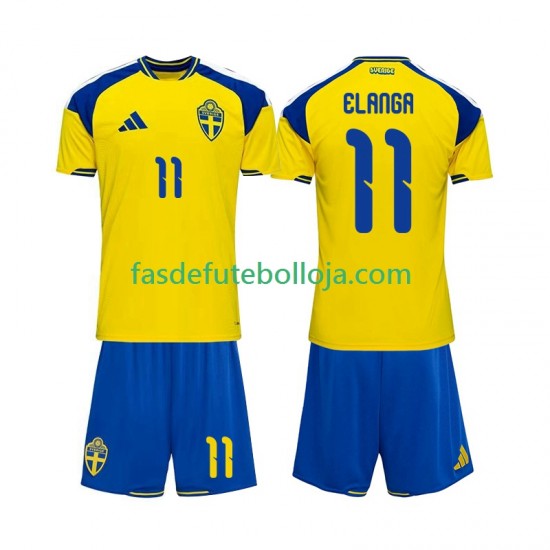 Camisola 1º Equipamento Seleção Sueca Anthony Elanga 11 2026 Manga Curta ,Criança