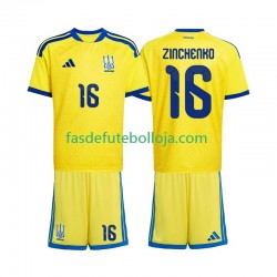 Camisola 1º Equipamento Seleção Ucraniana Oleksandr Zinchenko 16 World Cup 2026 Manga Curta ,Criança