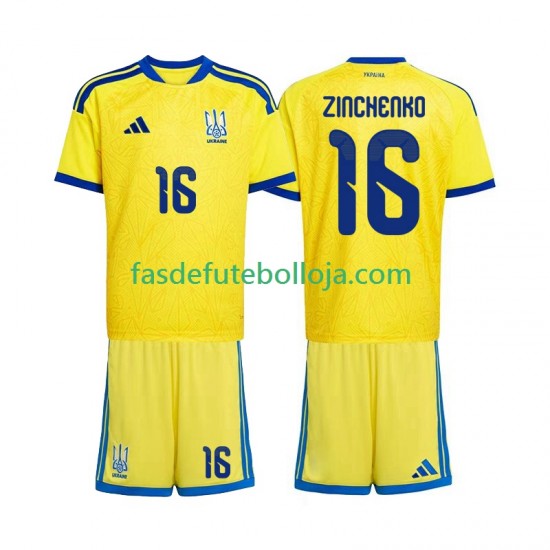 Camisola 1º Equipamento Seleção Ucraniana Oleksandr Zinchenko 16 World Cup 2026 Manga Curta ,Criança