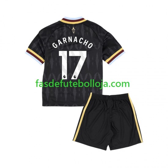 Camisola 2º Equipamento Aston Villa Alejandro Garnacho 17 2026-2027 Manga Curta ,Criança