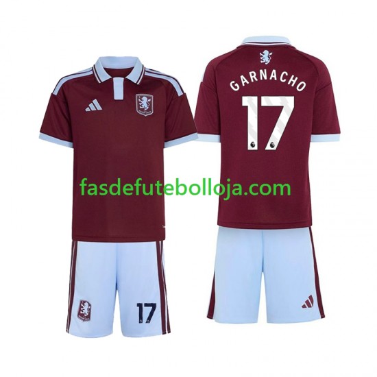 Camisola 1º Equipamento Aston Villa Alejandro Garnacho 17 2026-2027 Manga Curta ,Criança