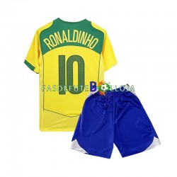 Camisola 1º Equipamento Seleção Brasileira Ronaldiho 10 2004 Manga Curta Retro ,Criança