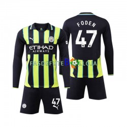 Camisola 2º Equipamento Manchester City Phil Foden 47 2024-2025 Manga Comprida ,Criança