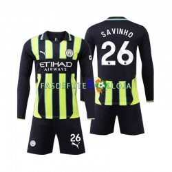 Camisola 2º Equipamento Manchester City Savinho 26 2024-2025 Manga Comprida ,Criança