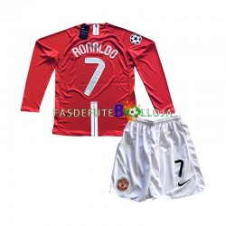 Camisola 1º Equipamento Manchester United Cristiano Ronaldo 7 Champion League 2007 Manga Comprida Retro ,Criança