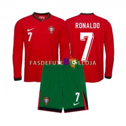 Camisola 1º Equipamento Seleção Portuguesa Ronaldo 7 Euro 2024 Manga Comprida ,Criança