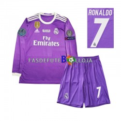 Camisola 2º Equipamento Real Madrid Cristiano Ronaldo 7 2016 Manga Comprida Retro ,Criança