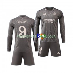 Camisola 3º Equipamento Real Madrid Mbappé Kylian 9 2024-2025 Manga Comprida ,Criança