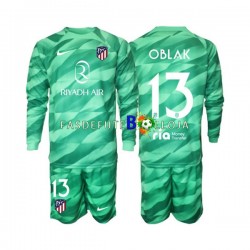 Camisola Guarda-redes 2º Equipamento Atlético Madrid Verde Jan Oblak 13 2023-2024 Manga Comprida ,Criança