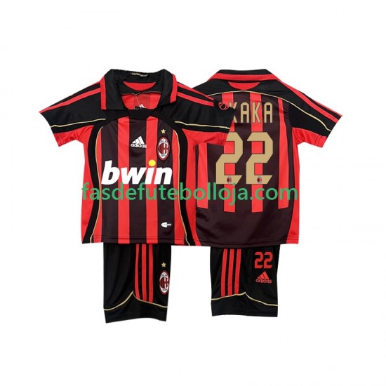 Camisola 1º Equipamento AC Milan KAKA 22 2006-2007 Manga Curta Retro ,Criança