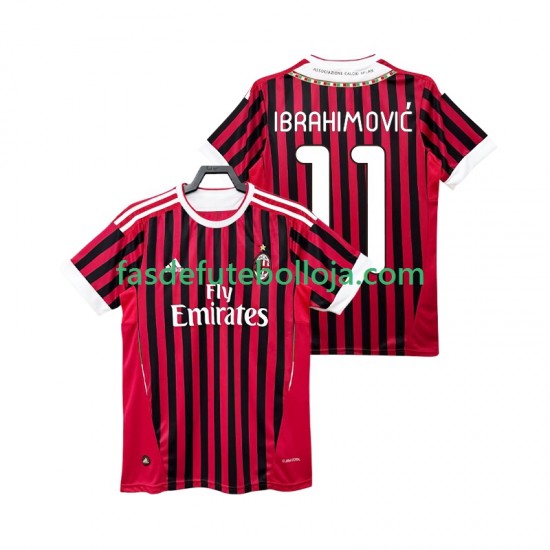 Camisola 1º Equipamento AC Milan Zlatan IBRAHIMOVIC 11 2012 2011 Manga Curta Retro ,Homem