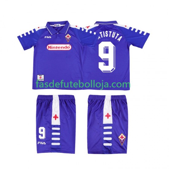 Camisola 1º Equipamento ACF Fiorentina BATISTUTA 9 1998 1999 Manga Curta Retro ,Criança
