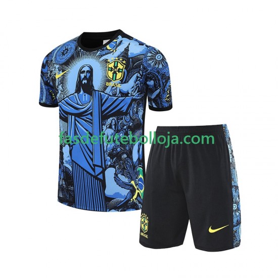 1º Equipamento Seleção Brasileira Azul JESUS Football Shirts 2024-2025 Manga Curta ,Criança