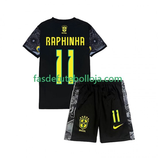 1º Equipamento Seleção Brasileira RAPHINHA 11 Cheist the Redeemer Football Shirts 2024 Manga Curta ,Criança