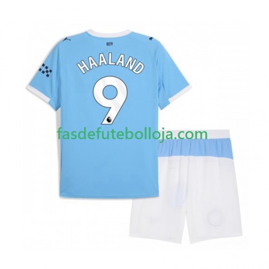Camisola 1º Equipamento Manchester City Erling Haaland 9 2025-2026 Manga Curta ,Criança