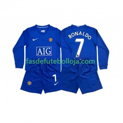 Camisola 2º Equipamento Manchester United Cristiano Ronaldo 7 2008 Manga Comprida Retro ,Criança