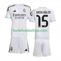 Camisola 1º Equipamento Real Madrid Arda Guler 15 2025-2026 Manga Curta ,Criança