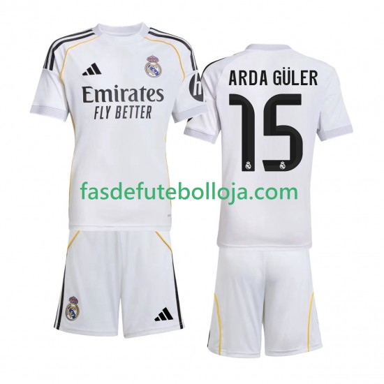 Camisola 1º Equipamento Real Madrid Arda Guler 15 2025-2026 Manga Curta ,Criança
