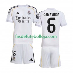 Camisola 1º Equipamento Real Madrid Camavinga 6 2025-2026 Manga Curta ,Criança