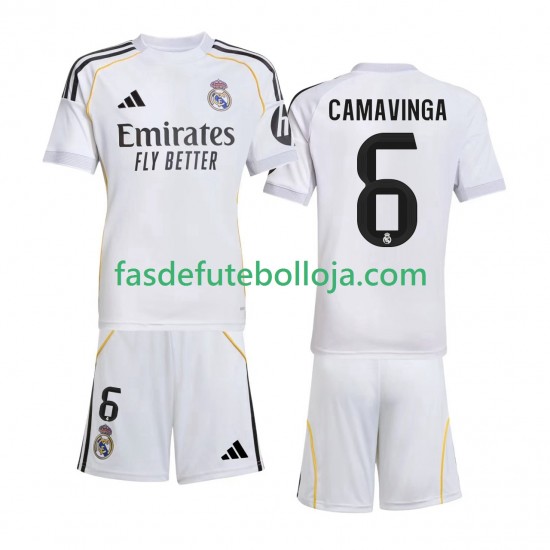 Camisola 1º Equipamento Real Madrid Camavinga 6 2025-2026 Manga Curta ,Criança