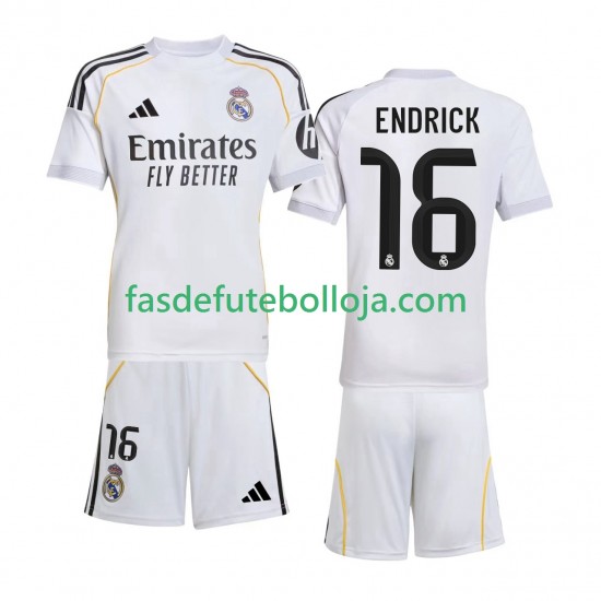 Camisola 1º Equipamento Real Madrid Endrick 16 2025-2026 Manga Curta ,Criança