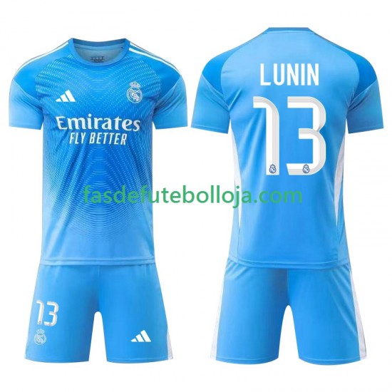 Camisola Guarda-redes 1º Equipamento Real Madrid Andriy Lunin 13 2025-2026 Manga Curta ,Criança