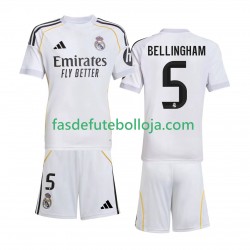 Camisola 1º Equipamento Real Madrid Jude Bellingham 5 2025-2026 Manga Curta ,Criança