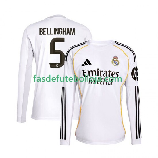 Camisola 1º Equipamento Real Madrid Jude Bellingham 5 2025-2026 Manga Comprida ,Homem