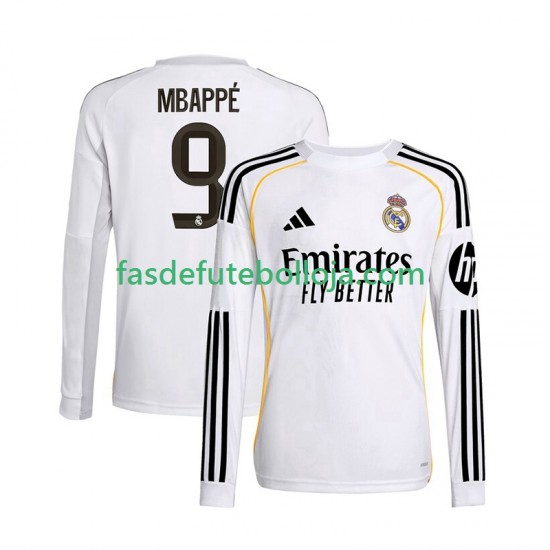 Camisola 1º Equipamento Real Madrid Mbappé Kylian 9 2025-2026 Manga Comprida ,Homem
