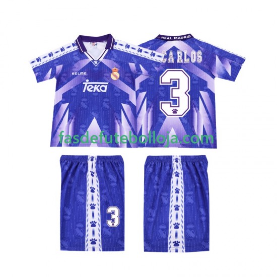 Camisola 2º Equipamento Real Madrid R CARLOS 3 1996-1997 Manga Curta Retro ,Criança