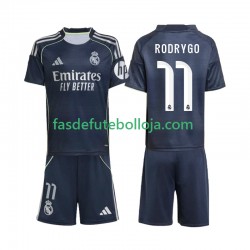 Camisola 2º Equipamento Real Madrid Rodrygo 11 2025-2026 Manga Curta ,Criança