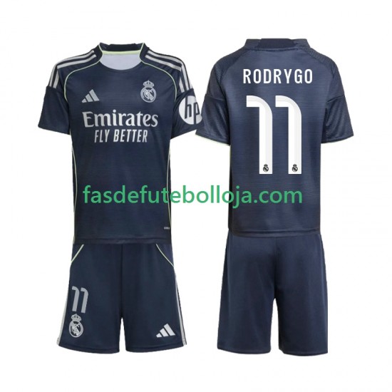 Camisola 2º Equipamento Real Madrid Rodrygo 11 2025-2026 Manga Curta ,Criança