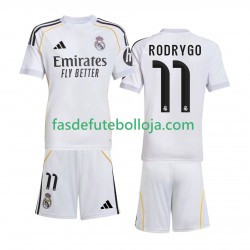 Camisola 1º Equipamento Real Madrid Rodrygo 11 2025-2026 Manga Curta ,Criança