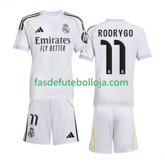 Camisola 1º Equipamento Real Madrid Rodrygo 11 2025-2026 Manga Curta ,Criança