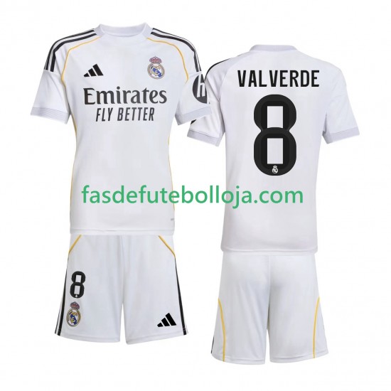 Camisola 1º Equipamento Real Madrid Valverde 8 2025-2026 Manga Curta ,Criança