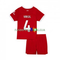 Camisola 1º Equipamento Liverpool Virgil van Dijk 4 2023-2024 Manga Curta ,Criança