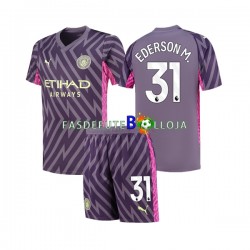 Camisola Guarda-redes 2º Equipamento Manchester City Ederson Moraes 31 2023-2024 Manga Curta ,Criança