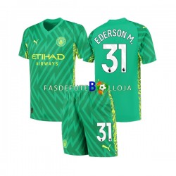 Camisola Guarda-redes 1º Equipamento Manchester City Ederson Moraes 31 2023-2024 Manga Curta ,Criança