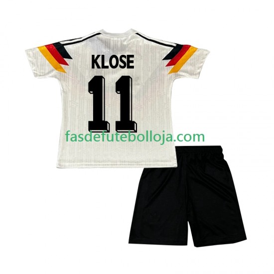 Camisola 1º Equipamento Seleção Alemã Klose 11 1990 Manga Curta Retro ,Criança