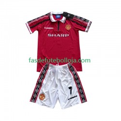 Camisola 1º Equipamento Manchester United Beckham 7 1998 1999 Manga Curta Retro ,Criança