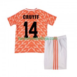 Camisola 1º Equipamento Seleção Neerlandesa Cruyff 14 1988 Manga Curta Retro ,Criança