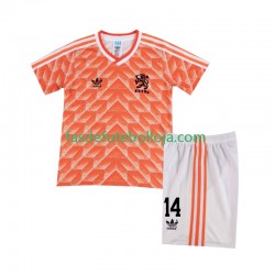 Camisola 1º Equipamento Seleção Neerlandesa Cruyff 14 1988 Manga Curta Retro ,Criança